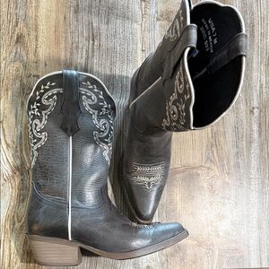 Black Embroidered Heeled Boots
